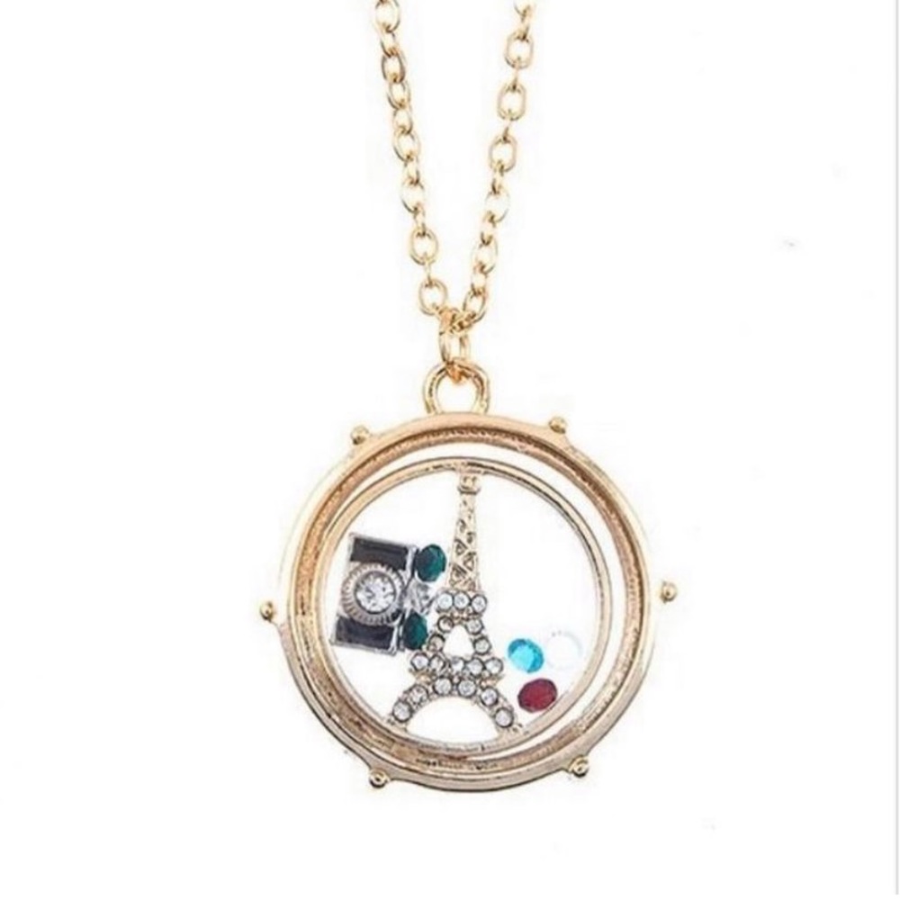 Paris themed gold toned necklace Medium length